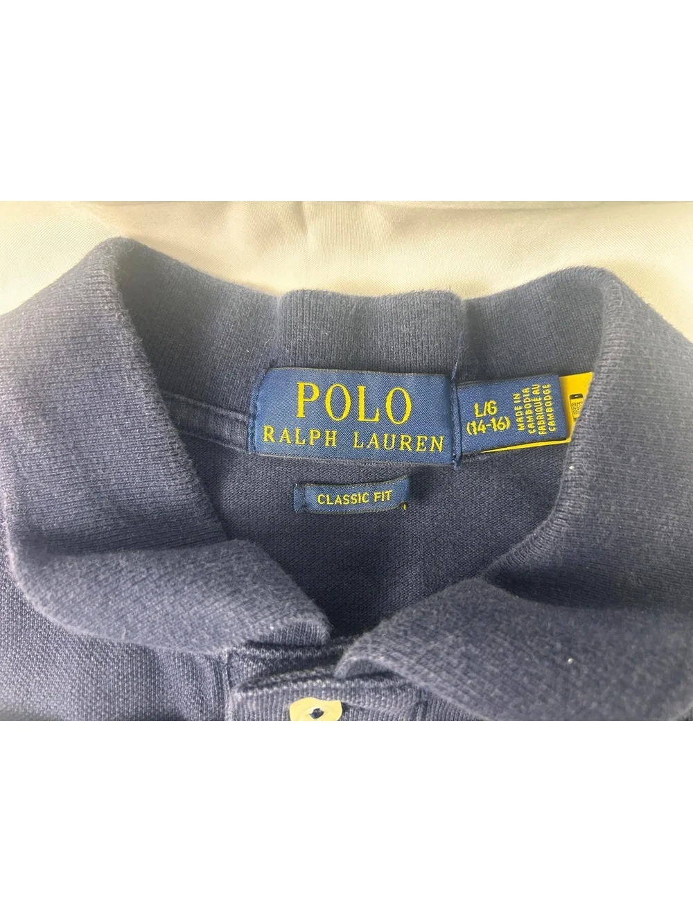 Polo Ralph Lauren Classic Fit Navy Blue Polo Shirt with Red Logo, Size L (14-16)